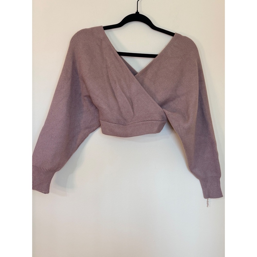 Fashion Nova Mauve Ribbed Knit Reversible Wrap Twist Cropped Sweater Small